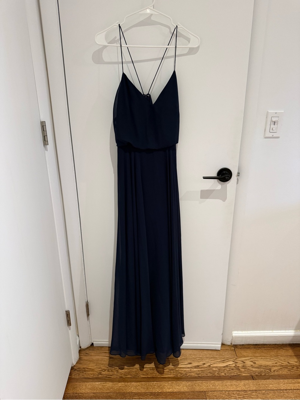 Jenny Yoo Navy Spaghetti-Strap Maxi Gown